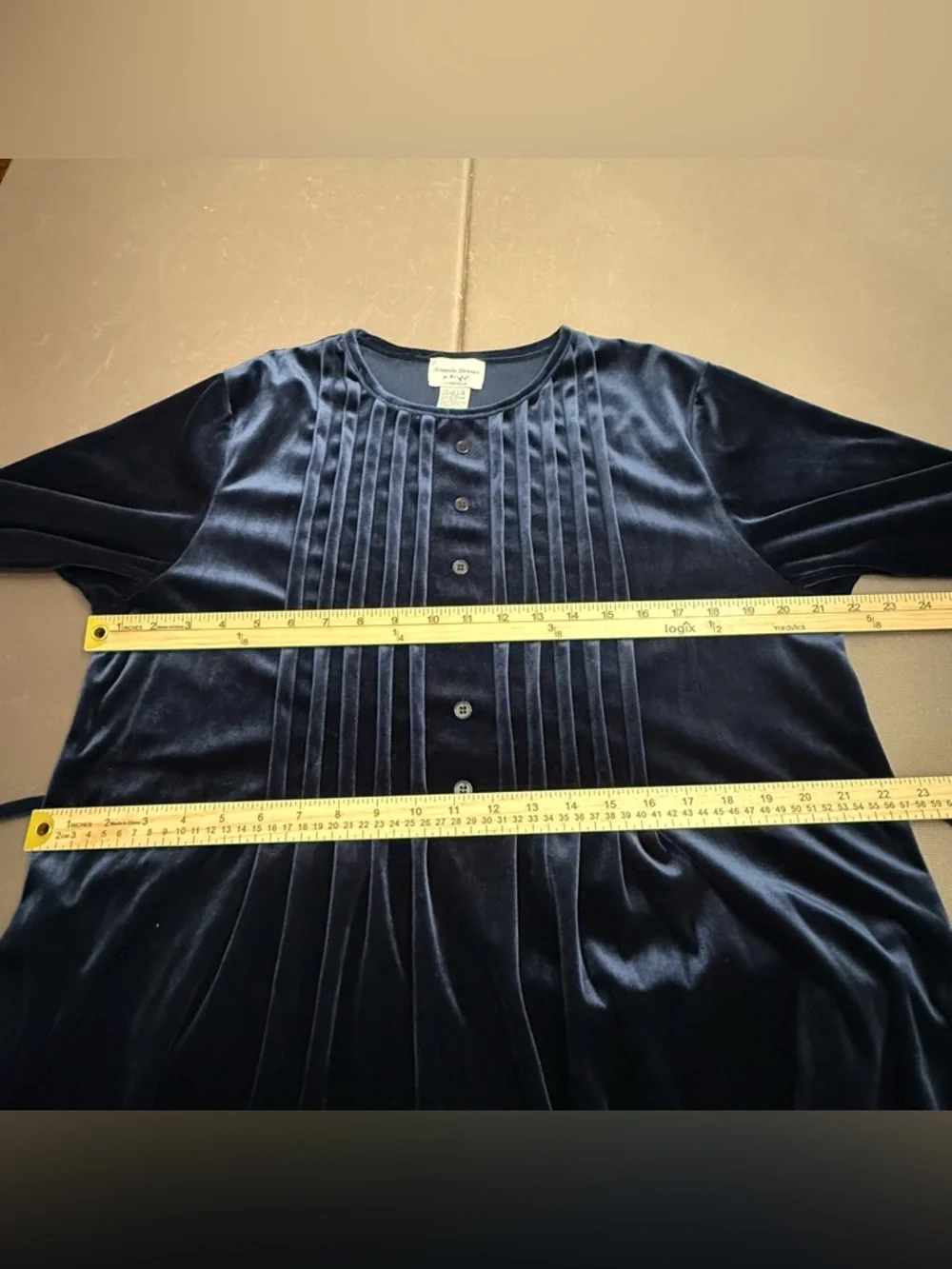 VTG‎ Amanda Stewart Leisurewear Housedress Navy Crushed Velvet Pockets M